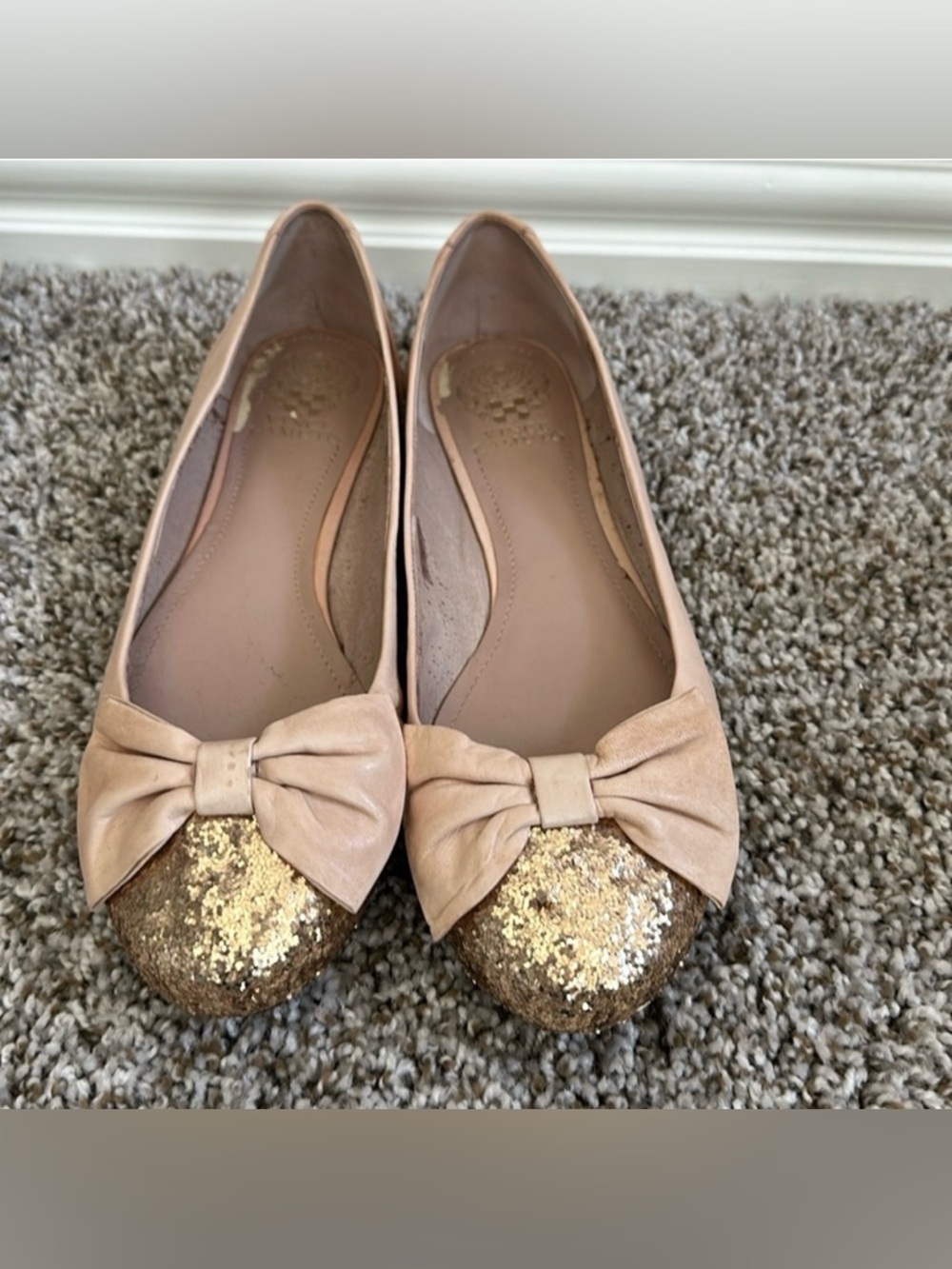 Vince Camuto Pink bow Ballet Flats with Gold Glitter Toe